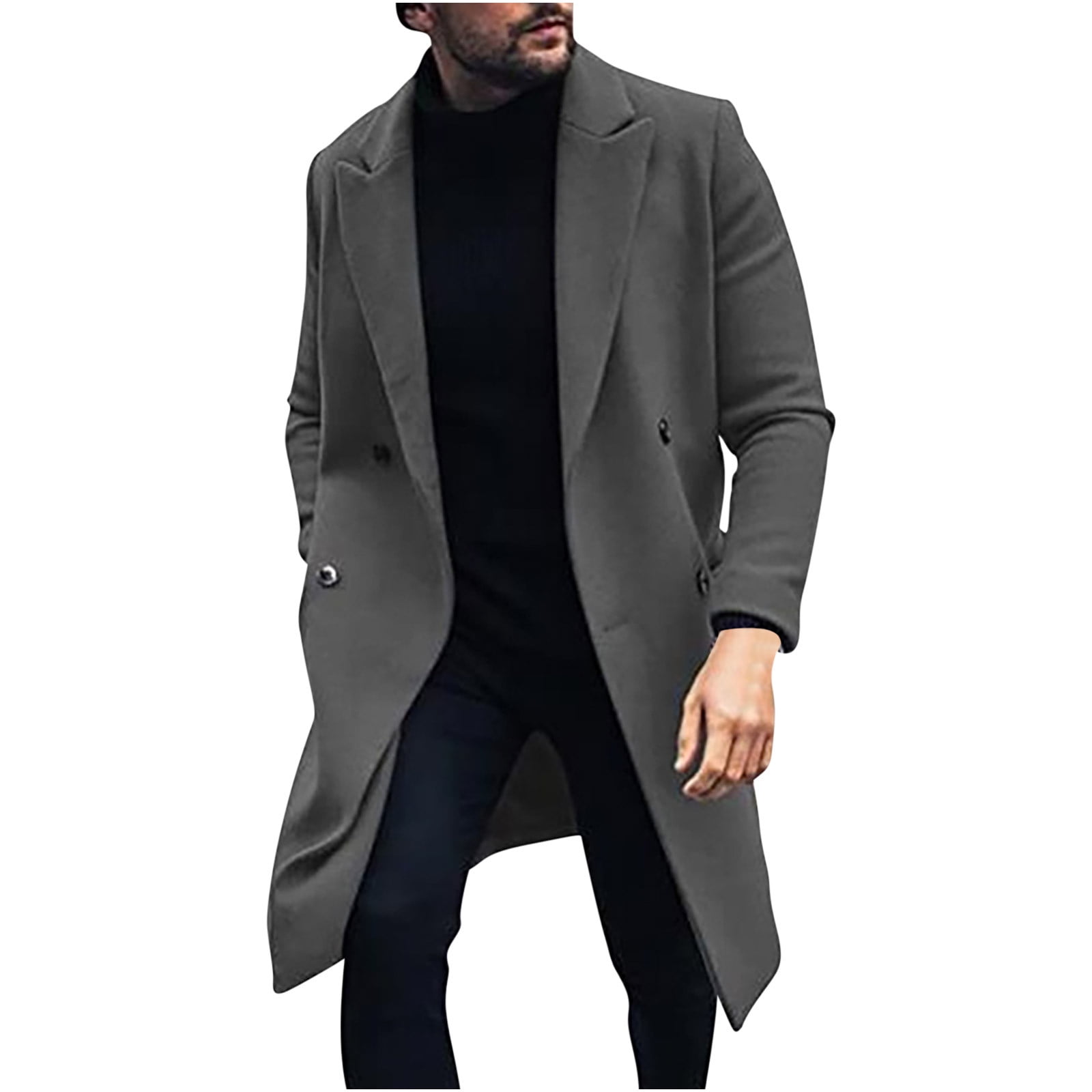 Brnmxoke Men's Casual Trench Coat Slim Fit Notched Collar Long