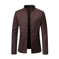 thumbnail image 1 of Brnmxoke Men's Chinese Tunic Suits Mandarin Collar Formal Suit Jacket Solid Slim Fit Front Button Blazer Traditional Uniform Red,XL, 1 of 8