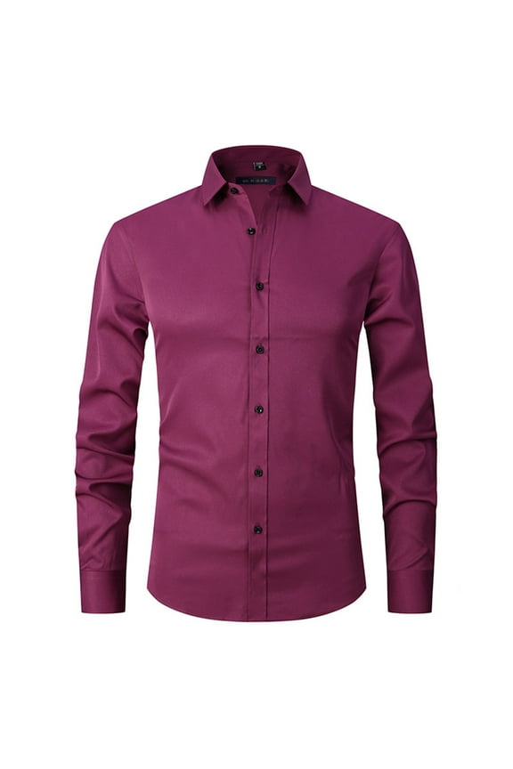 Men's Dress Shirt Big and Tall Long Sleeve Flex Collar Formal Shirt Regular Fit Stretch Solid Color Business Casual Button Down Shirts