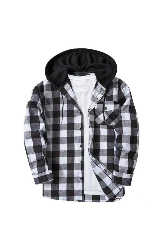 Men's Flannel Hoodie Shirts Casual Button Down Plaid Shirt Jackets for Men Fall Long Sleeve Stylish Hooded with Pocket Gray,XXL