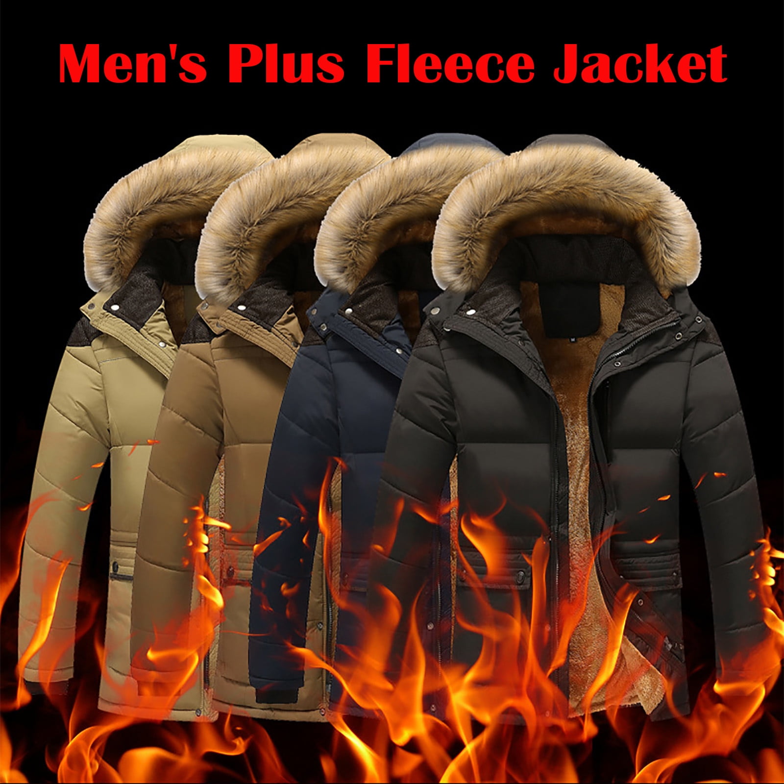 Men's Winter Jacket - Waterproof Fleece Lined Parka With Faux Fur Hood, Thick Padded Military Style Coat