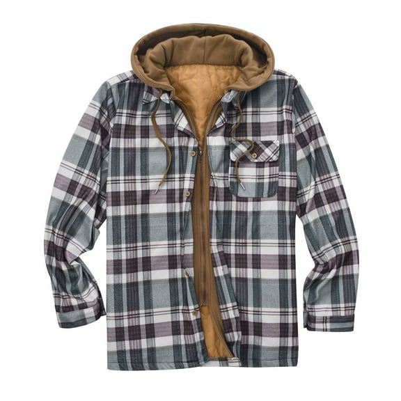 Brnmxoke Men's Hooded Shirt Jacket 2023,Mens Flannel Jacket with Pockets Shacket Plaid Shirts Fleece Padded shirt Button Down Jackets with Hood
