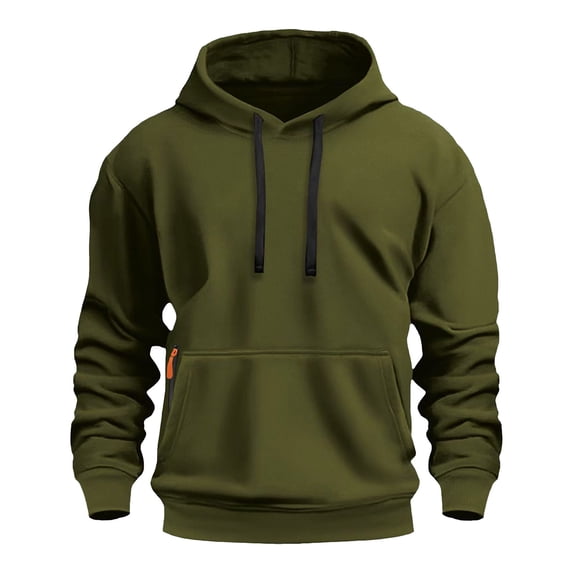 Brnmxoke Men's Hoodies Pullover Soft Fleece Hooded Sweatshirts Basic Solid Color Fall Winter Long Sleeve Casual Hoodies with Zipper Pocket Army Green,XXL