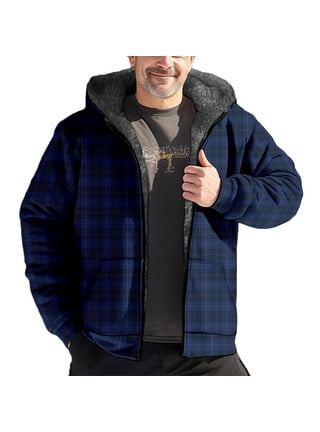 Hvyesh Sherpa Lined Hooded Jackets for Men Big and Tall Zip Up Plaid  Hoodies Oversized Long Sleeve Thick Thermal Coat Winter Warm Jacket Coat  with Pockets Brown S-6XL 