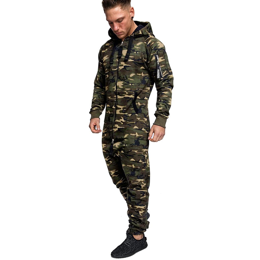 Pyjama Une Piece Men's Camouflage Jumpsuit With Hood Pyjamas