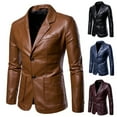 thumbnail image 1 of Brnmxoke Men's Lapel Leather Dress Suit Coat Business Casual Two Buttons Suit Jacket Slim Fit Shawl Lapel Tux Blazer Faux Leather Outerwear Khaki,XXXXL, 1 of 8