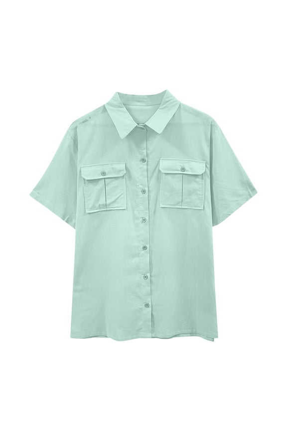 Men's Linen Shirts Button Down Short Sleeve Shirt Casual Summer Beach Vacation Tops Collared Solid Shirt with Pocket 2025 Mint Green,XXL