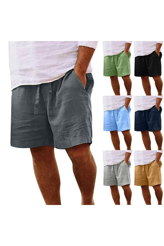 Men's Linen Shorts Big and Tall Elastic Waist Lounge Shorts Solid Beach Cotton Linen Golf Shorts Casual Drawstring Summer Shorts with Pockets Light Blue,XXXXL