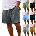 thumbnail image 1 of Brnmxoke Men's Linen Shorts Big and Tall Elastic Waist Lounge Shorts Solid Beach Cotton Linen Golf Shorts Casual Drawstring Summer Shorts with Pockets Yellow,XXXXL, 1 of 6