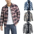 thumbnail image 1 of Brnmxoke Men's Long Sleeve Plaid Button Quilted Lined Flannel Shirt Jacket Big and Tall Mens Winter Warm Coats with Pockets Sky Blue,S, 1 of 5