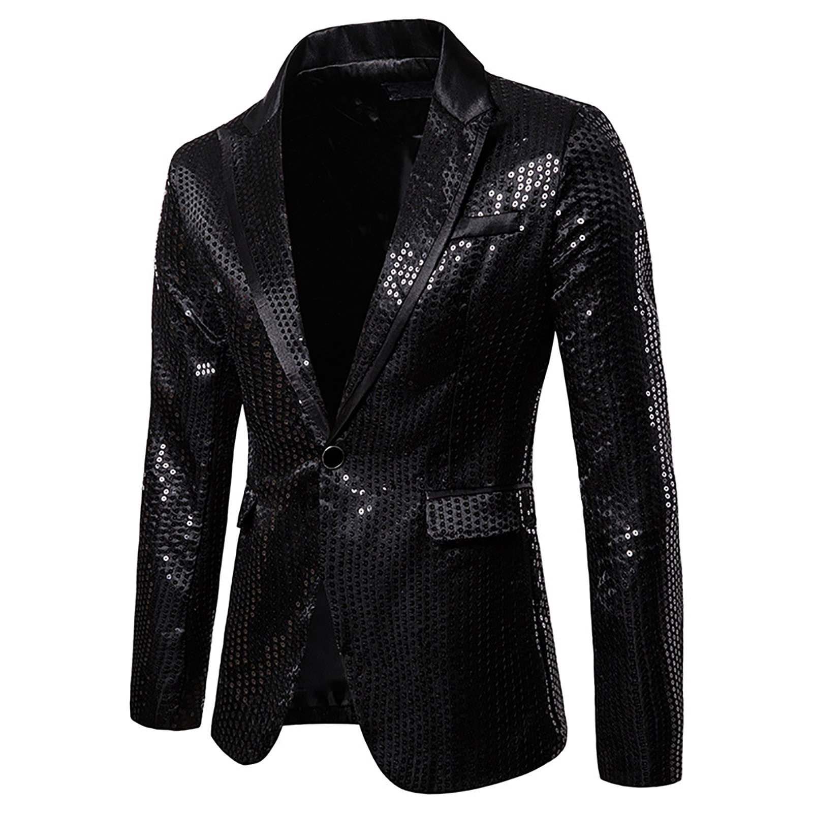 Men's Shiny Flashy Satin Solid Blazer ~ Sport Coat  Black Available in 2 buttons main image 0