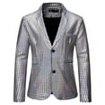 thumbnail image 1 of Brnmxoke Men's Plaid Shiny Metallic Blazer Jacket Two Button Slim Fit Casual Sport Coats Wedding Banquet Prom Suit Jacket Silver,S, 1 of 5