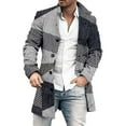thumbnail image 1 of Brnmxoke Men's Plaid Trench Coat 2023 Stand Collar Windproof Pea Coat Button Down Single-Breasted Heavyweight Wool Blend Peacoat, 1 of 6