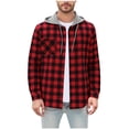 thumbnail image 1 of Brnmxoke Men's Solid Color Flannel Shirts Casual Hooded Button Down Plaid Jackets Drawstring Long Sleeve Stylish Coats with Pockets Red,M, 1 of 8