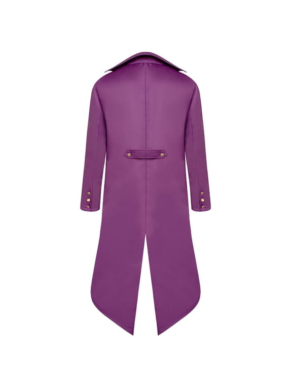 Men's Tailcoat Medieval Steampunk Trench Coats Halloween Costumes Renaissance Pirate Vampire Gothic Jackets Coat Purple,XL
