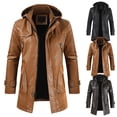 thumbnail image 1 of Brnmxoke Men's Trench Coat Casual PU Faux Leather Zip-Up Coat with Hood Motorcycle Bomber Jacket Mid Length Windbreaker Overcoat Black,XXL, 1 of 4