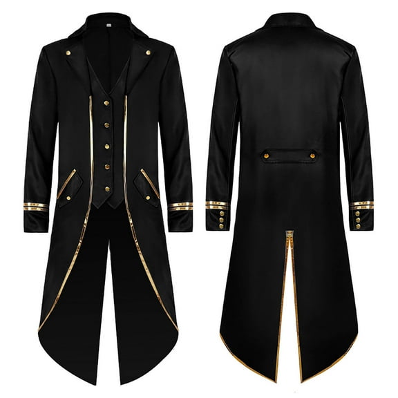 Brnmxoke Men's Vintage Tailcoat Jacket Vintage Gothic Victorian Coat Uniform Halloween Costume Steampunk Victorian Frock Trench Coat