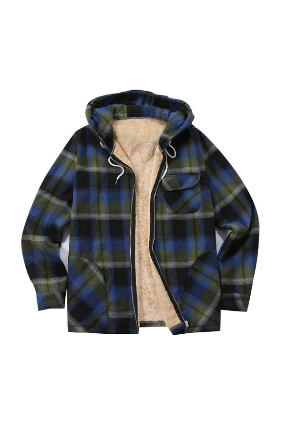 Men's Warm Sherpa Lined Fleece Plaid Flannel Shirt Jacket,Men's Zip Up Hoodie Heavyweight Winter Sweatshirt Plush Thermal Cozy Fall Shacket Jackets with Pocket