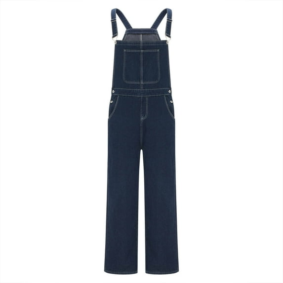 Brnmxoke Men's Work Bib Overalls Denim Casual Loose Fit Wide Leg Jean Overall Fashion Adjustable Straps Boot Cut Jumpsuit with Pockets Dark Blue,XXL