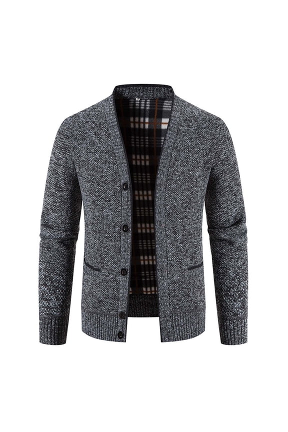 Mens Button Up Cardigan Sweater - Open Front Knitted Cardigans Soft Brushed Flannel Lining and Pockets Big and Tall Long Sleeve Top Dark Gray,XL