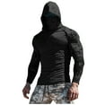 thumbnail image 1 of Brnmxoke Mens Camo Hooded Sun Shirts Uv Protection Long Sleeve Sun Protection Fishing Shirts Hoodie with Face Mask UV Rash Guard Quick Dry Hiking Shirt Black,L, 1 of 4