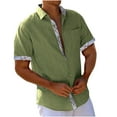 thumbnail image 1 of Brnmxoke Mens Casual Short Sleeve Shirts Collared Stripe Contrast Button Down Shirts Summer Muscle Fit Dress Shirts with Pockets Green,XL, 1 of 7