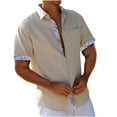thumbnail image 1 of Brnmxoke Mens Casual Short Sleeve Shirts Collared Stripe Contrast Button Down Shirts Summer Muscle Fit Dress Shirts with Pockets Khaki,XL, 1 of 7