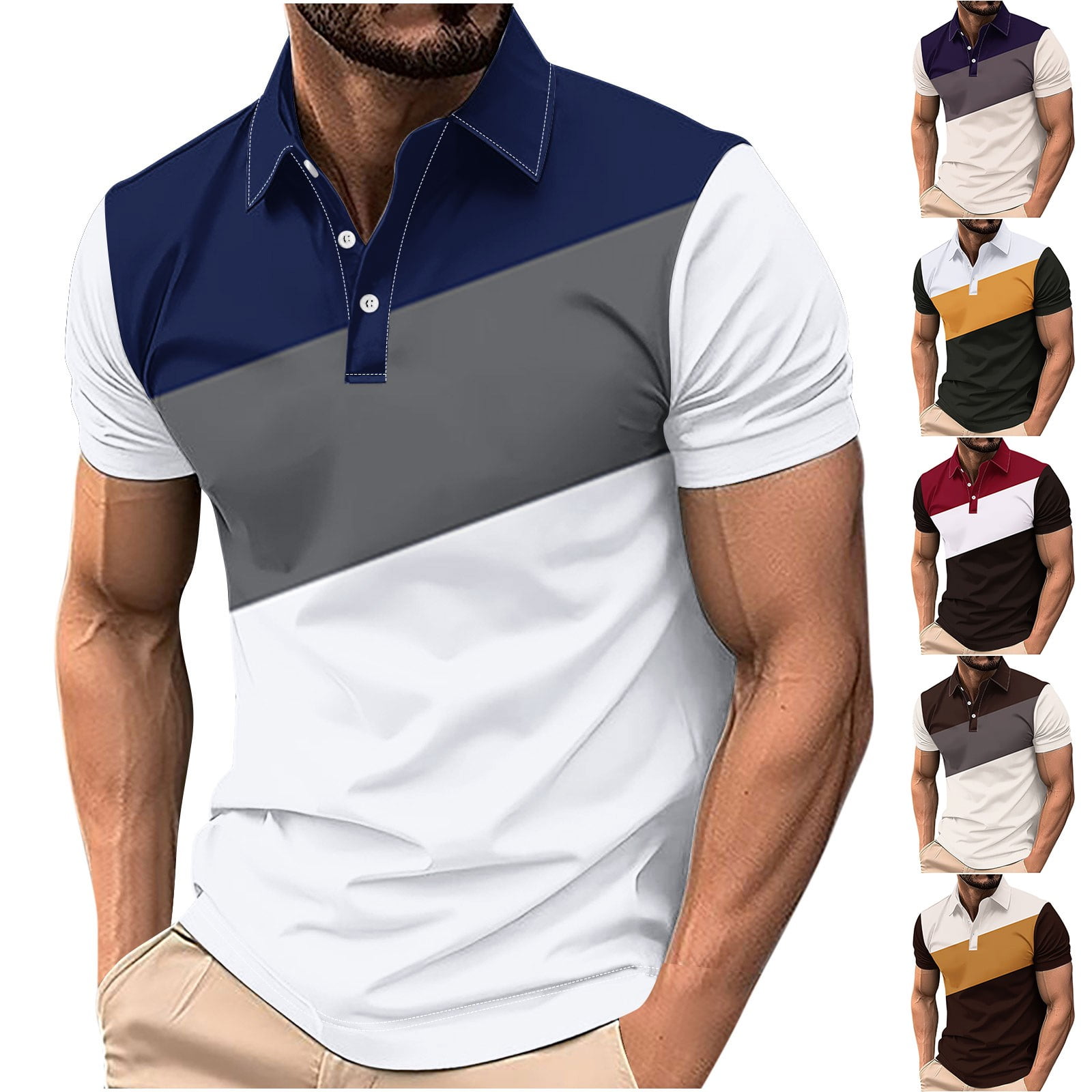 Men's Striped Knit Collar T-Shirt - Casual Short Sleeve Tee, Structured Fit, Trendy Top