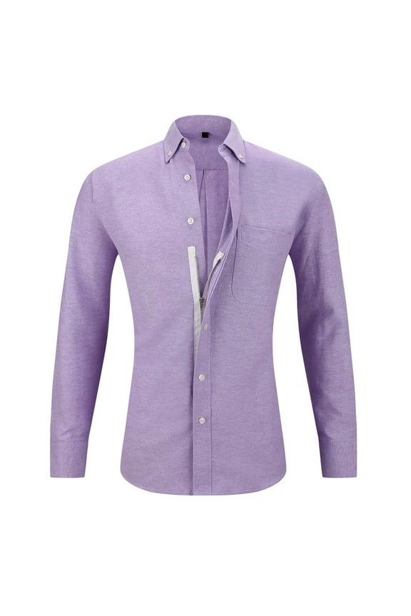 Mens Dress Shirt Big and Tall Zip Up Slim Fit Dress Shirts for Men with Pocket Wrinkle-Free Business Oxford Solid Formal Shirt Comfort Casual Button Down Stretch Dress Shirts