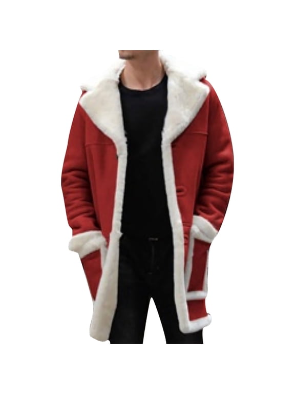 Mens Long Faux Fur Collar Suede Jacket Sherpa Lined Fleece Shearling Trench Coat Warm Military Cargo Trucker Aviator Lapel Jacket Outwear Plus Size,M-5XL