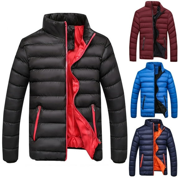 Brnmxoke Mens Puffer Jacket On Clearance,Stand Collar Down Puffer Jacket Packable Winter Warm Zip Up Quilted Coat Outdoor Thermal Padded Jacket Red,XXL