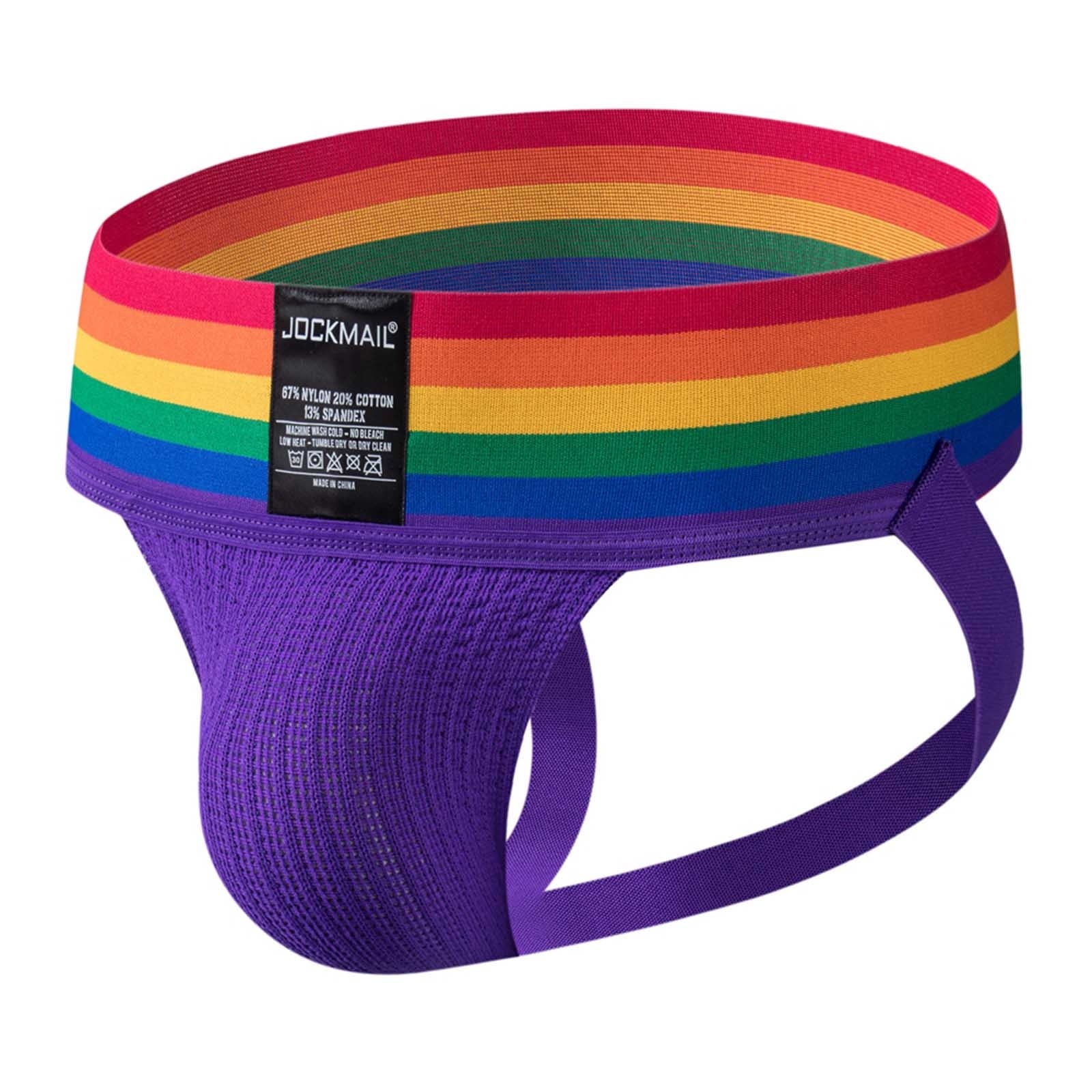 Brnmxoke Mens Rainbow Jockstrap Underwear Low Waist Mesh Breathable