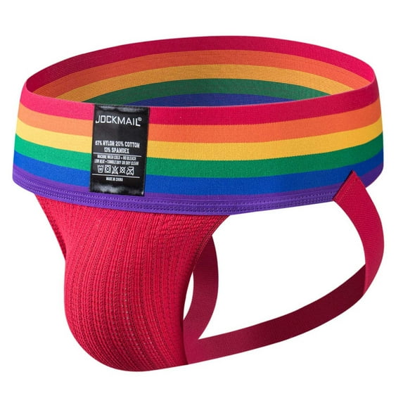 Brnmxoke Mens Rainbow Jockstrap Underwear Low Waist Mesh Breathable Athletic Supporter Jock Straps Spandex Hollow Hot Male Underpants