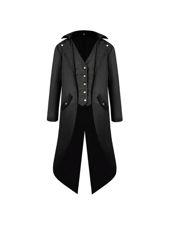 Mens Steampunk Tailcoat Medieval Trench Coats Halloween Costumes Renaissance Pirate Vampire Gothic Jackets Coat Black,XXXXL