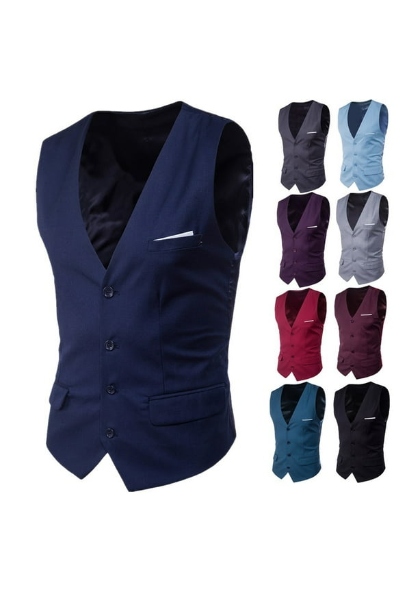 Mens Suit Vest Casual Business Slim Fit Solid V-Neck Formal Waistcoat 4 Buttons Wedding Party Dinner Dress Tuxedo Vest Black,XXL