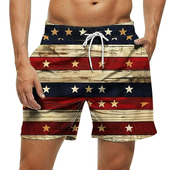 Brnmxoke Mens Swim Trunks American Flag Board Shorts Quick Dry Bathing Suit Hawaii Swimwear for Men Patriotic Long Shorts with Pockets Multicolor,M