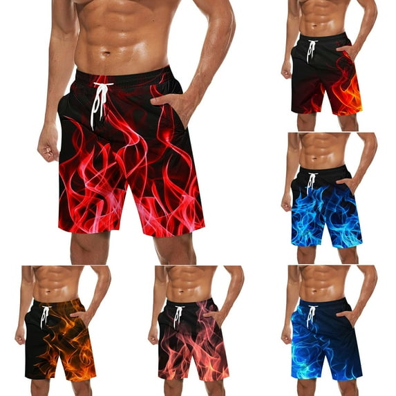 Brnmxoke Mens Swim Trunks Long,Men's Flames Printed Swim Trunks Big and Tall Quick Dry Bathing Suits 9 Inch Swimming Shorts Stretch Breathable Swimwear with Pockets Blue,XXXXL