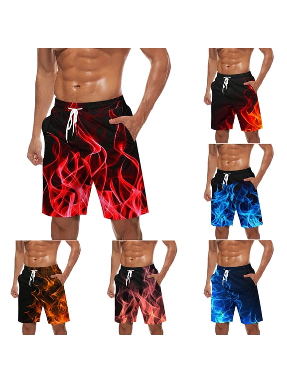 Mens Swim Trunks Long,Men's Flames Printed Swim Trunks Big and Tall Quick Dry Bathing Suits 9 Inch Swimming Shorts Stretch Breathable Swimwear with Pockets Hot Pink,XXL