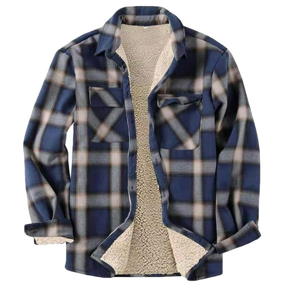 Brnmxoke Mens Thermal Quilted Lined Flannel Shirts Jackets 2023 Button Down Long Sleeve Shirt Cozy Warm Winter Flannel Coats Thickened Plaid Jacket