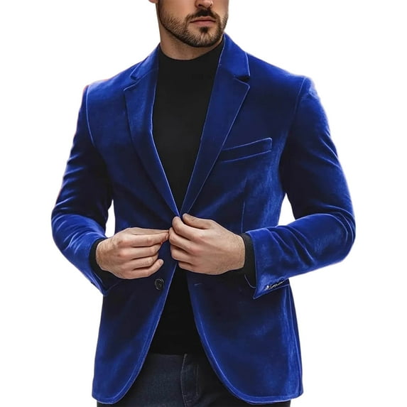 Brnmxoke Mens Velvet Blazer Slim Fit Suit Jacket Blazer Suit Jacket Notch Lapel One Button Vintage Slim Fit Tuxedo Outerwear Blue,XXXL