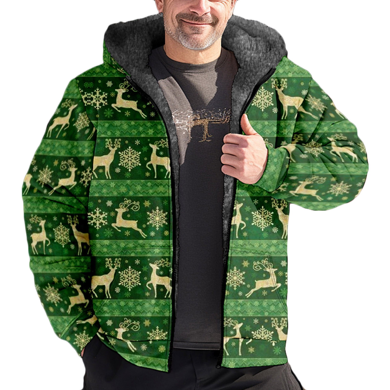 Brnmxoke Mens Winter Coats Heavy Warm Sherpa Lined Fleece Jacket Christmas  Reindeer Snowflakes Print Flannel Jacket Men Plus Size S-5XL Big&Tall Mens