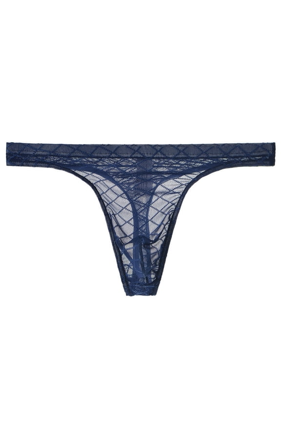 Mens Workout Thong Underwear Summer Sheer Breathable See Through Thongs Stretch Soft Low-Rise Cool Mesh Briefs for Comfort Blue,XXL