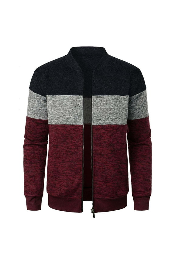 Mens Zip Cardigan - Casual Stand Collar Knitted Cardigans Color Block Lightweight Big and Tall Open Front Coat Black,XL