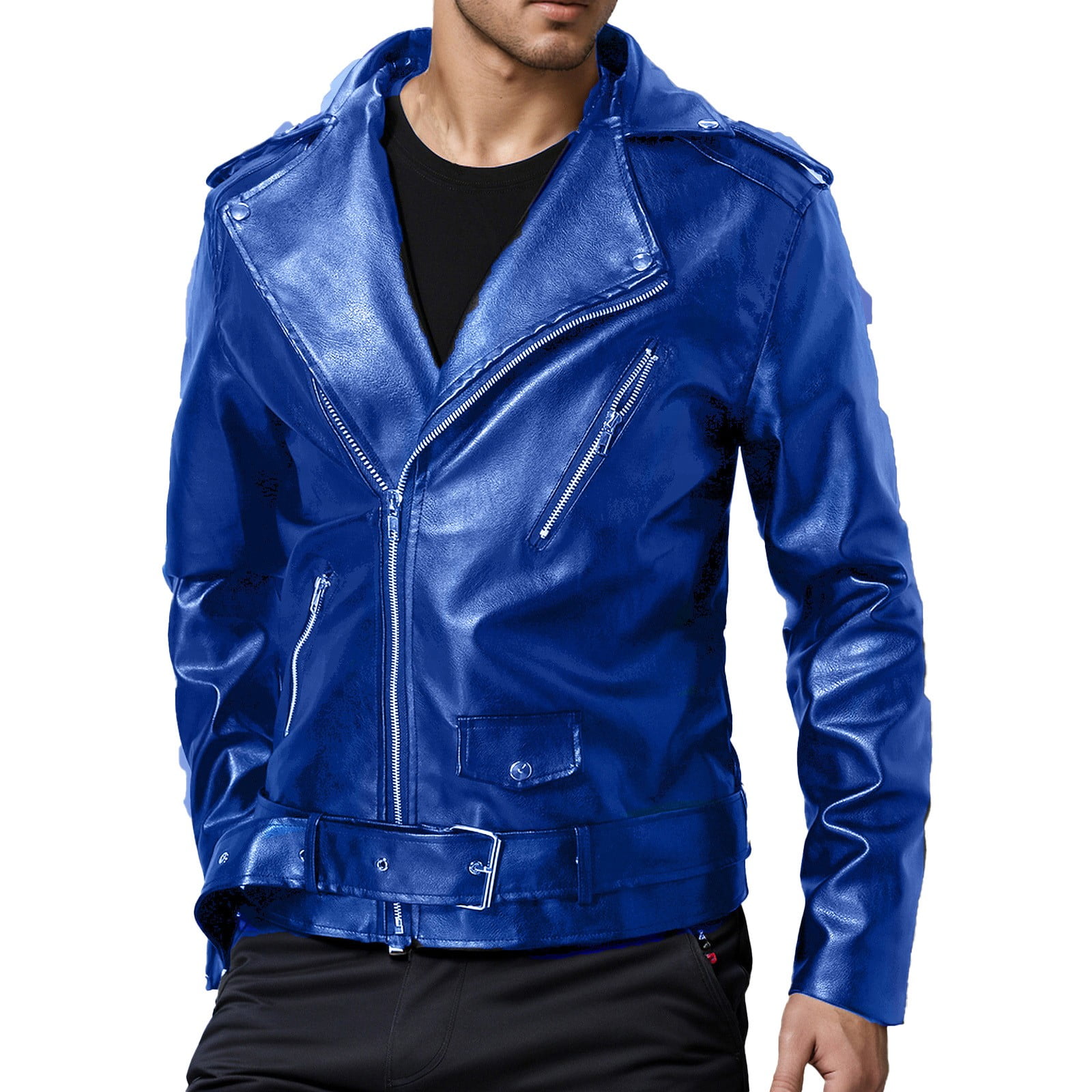 Brnmxoke Cropped Leather Jacket Men Vintage Long Sleeve Asymmetric