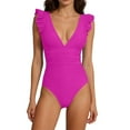 thumbnail image 1 of Brnmxoke One Piece Bathing Suits Women Deep V Neck Tummy Control Slimming Ruffled Beach Swimwear Swimsuit Hot Pink,S, 1 of 5