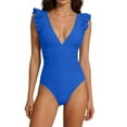 thumbnail image 1 of Brnmxoke One Piece Body Suits for Womens Deep V Neck Tummy Control Slimming Ruffled Beach Swimwear Swimsuit Blue,XL, 1 of 5
