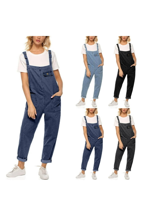Overalls Women Loose Fit Denim Bib Baggy Overall Jumpsuit Plus Size Straight Wide Leg Stretchy Jean Pants Fashion Sleeveless Maternity Romper Gray,XXXXXL