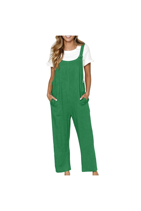 Oversized Jumpsuits for Women Casual Summer Solid Color Rompers Sleeveless Loose Spaghetti Strap Baggy Overalls Jumpers with Pockets 2024