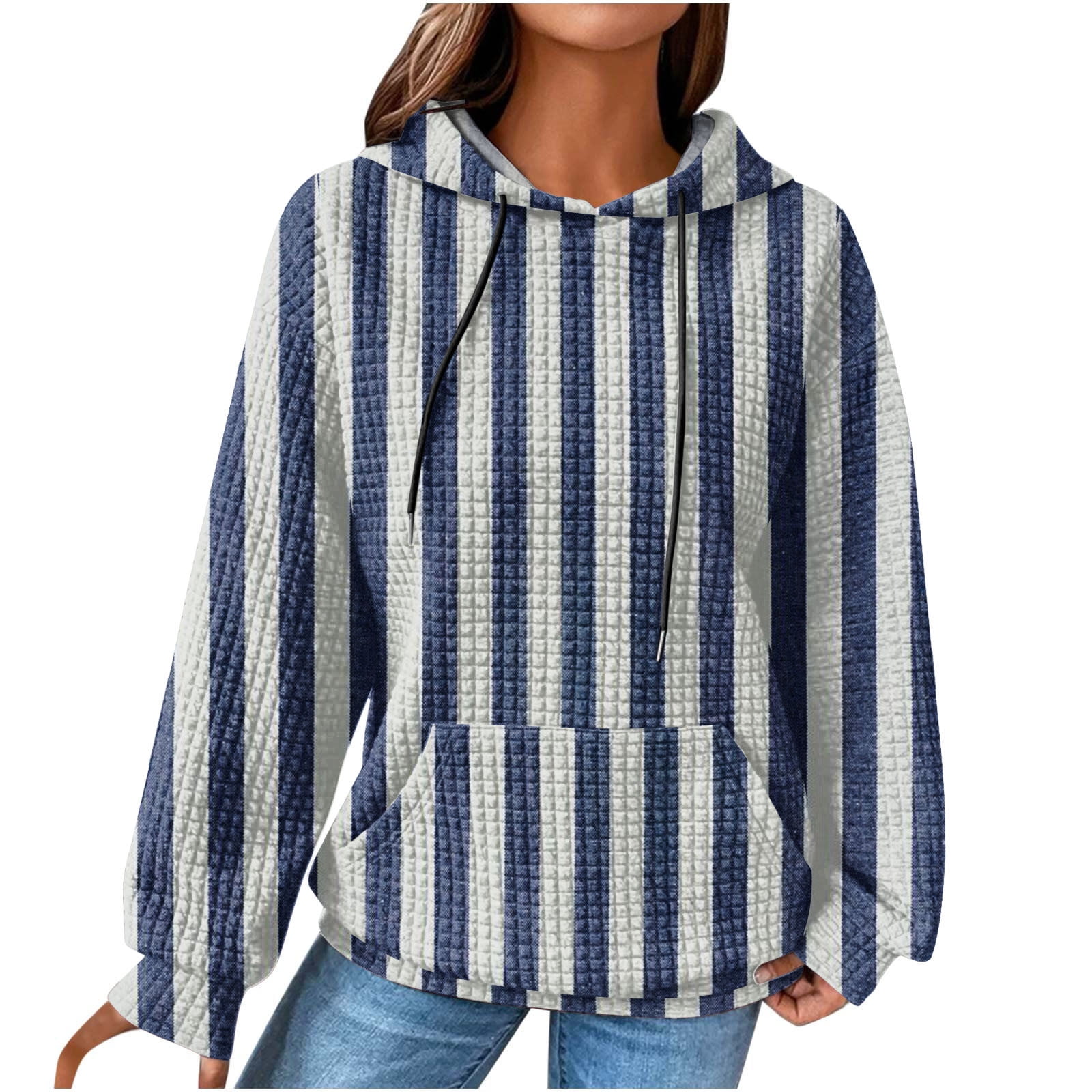 Brnmxoke Oversized Stripe Hoodie for Women Weekly Deals Women's Plus Size  Long Sleeve Fall Tops 2023 Cute Sweatshirts Cable Knit Crewneck Pullover  Graphic Tops Streetwear 