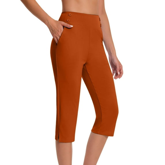 Brnmxoke Pants for Women Business Casual High Waist Stretch Womens Golf Capris Pants for Summer with Pockets Work Casual Orange,M